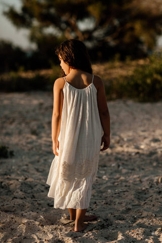 Unique Boho Style Dress - Tea Princess Ivory Sage Dress - Girl Dresses For Hire