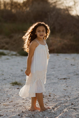 High-Low Hemline Dress - Tea Princess Ivory Sage Dress - Girl Dresses For Hire