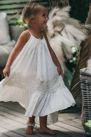 Rustic Wedding Flower Girl Dress - Tea Princess Ivory Sage Dress - Girl Dresses For Hire