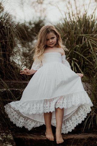 White Lace High Low Dress - Tea Princess Maya Dress - Girl Dresses For Hire