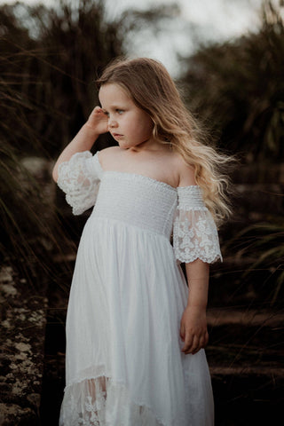 Smocked Elastic Bodice Dress - Tea Princess Maya Dress - Girl Dresses For Hire