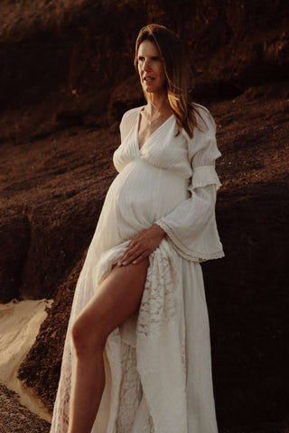 The Boho Shed Eloise Dress: Maternity Dress Hire - Deep V-Neckline Boho Maternity Dress