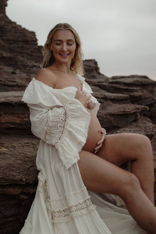 The Boho Shed Queen Kimono: Maternity Dress Hire - Open Front Boho Maternity Photoshoot Dress
