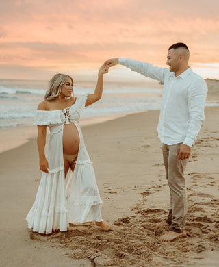 The Boho Shed Wanderlust Kimono: Maternity Dress Hire - Lace up detail Boho Maternity Kimono