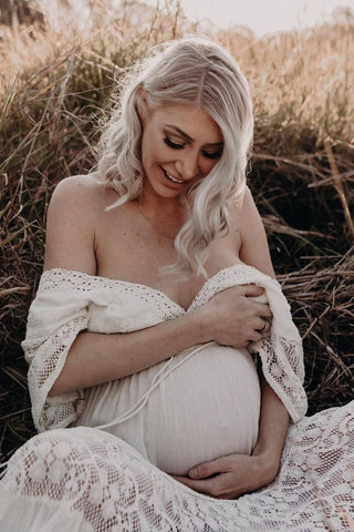 Tree of Life Alexandria Dress - Versatile Maternity and Beyond Dress - Maternity Dress Hire for Photoshoots and Baby Showers - Off the Shoulder Maternity Dress