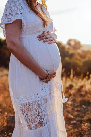 Tree of Life Alexandria Dress - Maternity Dress Hire - Flared Sleeves Dress - Billow tiered lace skirt Dress - Adjustable Waistline with Drawstring Maternity Dress -