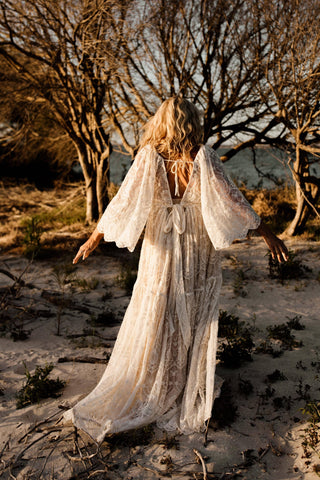 Elopement Photoshoot Gown - We Are Reclamation Be Love Gown - Lace Maternity Dress Hire
