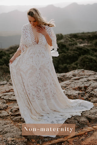 Maternity Wedding dress hire: We Are Reclamation Bewitched By Boho Gown - Vintage Lace Magic