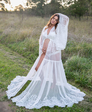 Maternity Dress Hire: We Are Reclamation Bloom Where You Are Gown - Handcrafted Elegant Lace Gown