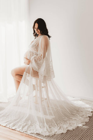 A Touch of Romance Lace Maternity & Wedding Gown- We Are Reclamation Bloom Where You Are Gown - Maternity Dress Hire
