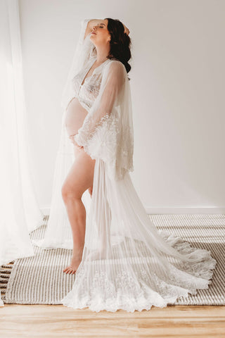 A Touch of Romance Lace Maternity & Wedding Gown- We Are Reclamation Bloom Where You Are Gown - Maternity Dress Hire