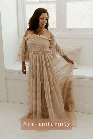 Reclamation Gown Rental - We Are Reclamation Chiffon Delight Gown - Beige - Maternity Dress Hire Australia