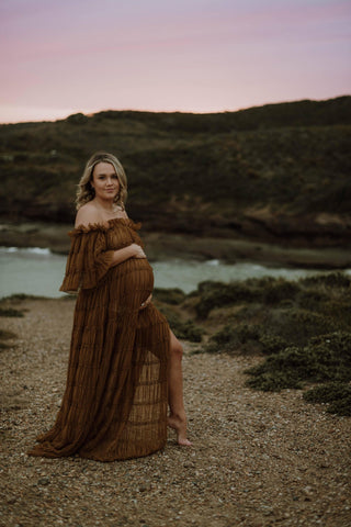 Reclamation Gown Rental - We Are Reclamation Chiffon Delight Gown - Caramel - Maternity Dress Hire Australia - Caramel-Coloured Gown Hire Australia