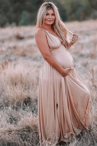We Are Reclamation Everyday Is Joy Slip Dress - Deep V Neckline Dress - Maternity Dress Hire with Side Splits