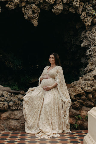 Vintage French Lace Beauty for Plus Size Ladies Maternity Dress Hire - We Are Reclamation Magic Maker Gown - Dark Ivory - Reclamation Gown Rental Australia