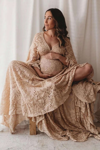 Vintage French Lace Maternity Dress Hire - We Are Reclamation Magic Maker Gown - Dark Ivory - Vintage French Lace Maternity Dress Hire - We Are Reclamation Magic Maker Gown - Dark Ivory - Reclamation Gown Rental Australia
