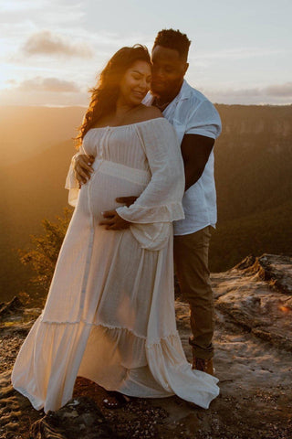 Maternity Dress Hire - We Are Reclamation Ruffle Me Open Gown Buttercream - Linen gauze, buttons down the front - Ideal for maternity and beyond (One Size fits Aus 8-22).