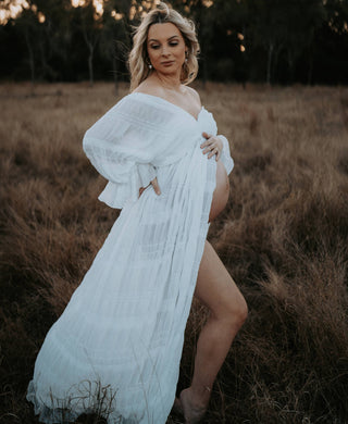 Dramatic Tulle Overlay Maternity Dress Hire - White Lotus Tulle Maxi Dress