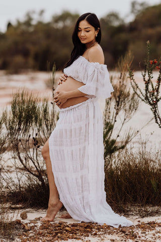 White Lotus Tulle Maxi Two Piece Set: Maternity Dress Hire - Ethereal Maternity Photoshoot Dress