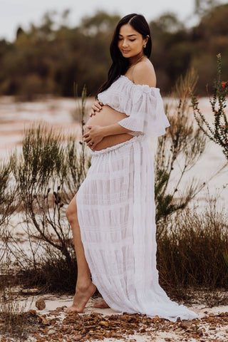 White Lotus Tulle Maxi Two Piece Set: Maternity Dress Hire - Ethereal Maternity Photoshoot Dress