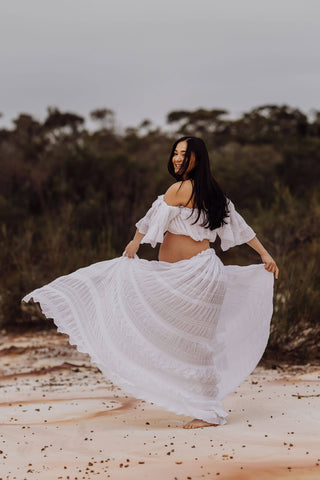 White Lotus Tulle Maxi Two Piece Set: Maternity Dress Hire -  Dramatic Tulle Overlay Maternity Photoshoot Dress