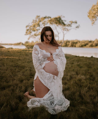 Elegant White Lace Robe Maternity Dress Hire - Willow White Lace Robe - Aus 8-18 Lace Robe Rental