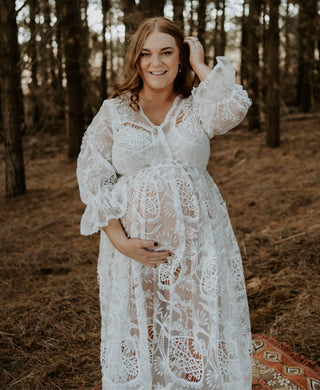 White Lace Maternity Dress Hire - Zale The Label Daphne White Lace Maxi Dress