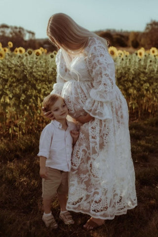 Zale The Label Daphne White Lace Maxi Dress - Bump & Body Silhouette Maternity Dress Hire