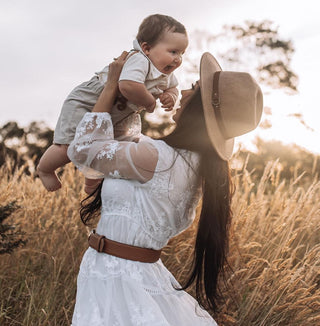 Coven & Co Lover Gown: Bump Friendly Lace Gown Hire - Relaxed Fit Family Photoshoot Gown Hire - Elastic Waist Family Photoshoot Gown Hire - breastfeeding friendly family photoshoot gown hire - baby shower dress hire