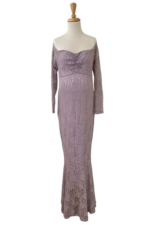 Celine Fitted Lace Maternity Maxi - Light Lilac - Curve-Enhancing Look Maternity Dress Hire - Show off your curves Maternity Photoshoot dress - Maternity Evening Gown