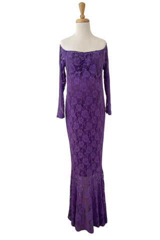 Size L Lace Maternity Gown Australia - Celine Fitted Lace Maternity Maxi - Purple - Maternity Dress Hire - Maternity Evening Gown