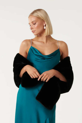Sophia Faux Fur Wrap / Shawl - Black