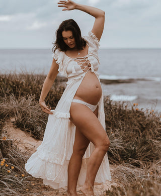 The Boho Shed Wanderlust Kimono: Maternity Dress Hire - Fringe Sleeves Maternity Kimono