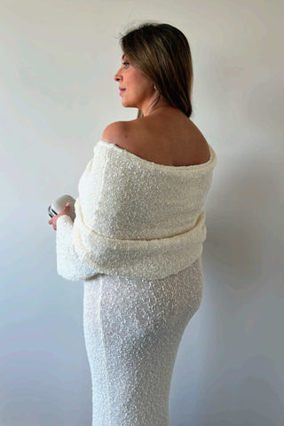 Meshki Marisol Off Shoulder Boucle Maxi Dress