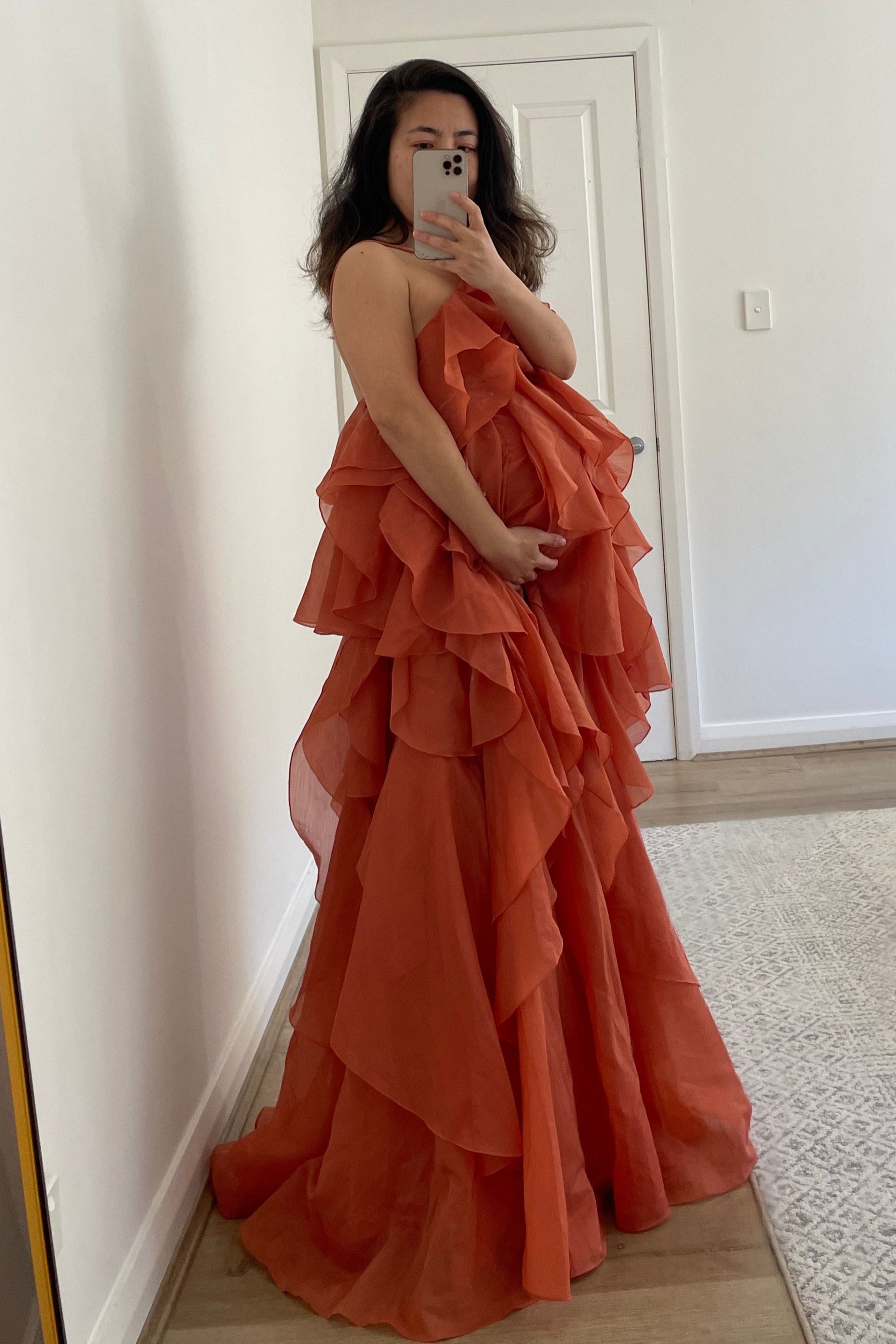 aje pandorea layered maxi dress coral clay Aje Pandorea Layered Maxi Dress Coral Clay