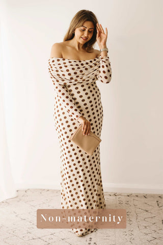 afrm long sleeve off the shoulder mesh maxi dress AFRM Thelma Off Shoulder Mesh Maxi Dress - Gold