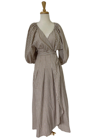 Bird and Kite Eloise Gingham Dress - Adjustable Waist Maternity Dress For Sale - Bump Friendly Dress For Sale Australia - Maternity and Beyond Dress For Sale Australia -  Wrap Maternity Dress For Sale with Side Pockets