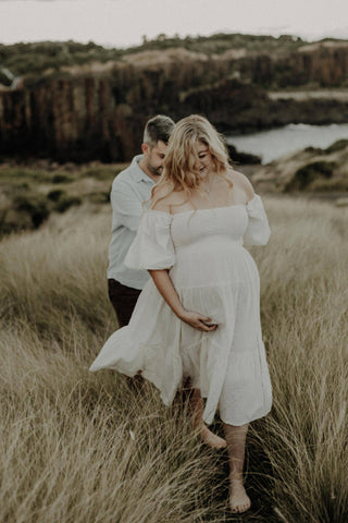 Maternity Dress Hire - Bird and Kite Isabella Dress - Capture stunning photos in this romantic midi dress. Hire now for maternity and beyond!