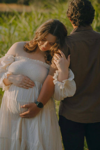 Capture stunning photos with this romantic maternity dress hire - Bird and Kite Isabella Dress.