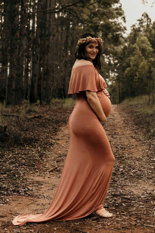 Show off your pregnancy curves Maternity Dress Hire Australia - Bloom Maternity Monaco Off The Shoulder Maxi
