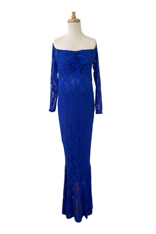 Show off your curves Maternity Maxi Gown - Celine Fitted Lace Maternity Maxi - Royal Blue - Lace Maternity Dress Hire