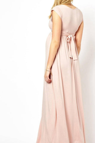 Chelsea Cotton Maternity Maxi Dress - Blush Pink: Maternity Dress Hire with adjustable back tie - Bump Friendly Dress Australia