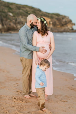 Chelsea Cotton Maternity Maxi Dress - Blush Pink: Maternity Dress Hire with adjustable back tie - Bump Friendly Dress Australia