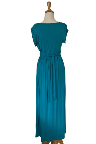 Chelsea Cotton Maternity Maxi Dress - Teal: Maternity Dress Hire with adjustable back tie - Bump Friendly Dress Australia - Baby Shower Dress Hire Australia - Size L Maternity Dress Hire