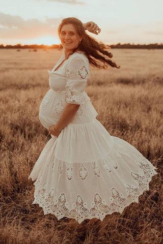 Co & Ry Marigold Dress - Feminine and Romantic - Delicate Cutwork Embroidery - Maternity Dress Hire Australia