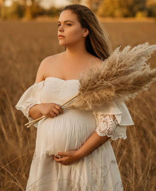Whimsical Maternity Dress for Hire - Coven & Co Folklore Gown: Versatile Off-Shoulder Wear, Soft and Stretchy Fabric, Perfect for Non-Maternity Events, XS to XXL Sizes Available