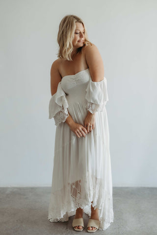 Coven & Co  Off the shoulder wedding dress hire