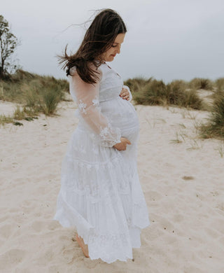 Bump-friendly maternity dress hire - Coven & Co Lover Gown for photo shoots and baby showers.