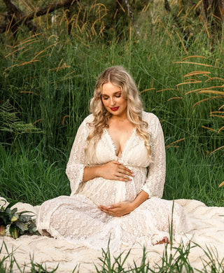 Bump-friendly maternity dress hire - Coven & Co Pirate Queen Maxi Dress for photo shoots and baby showers.