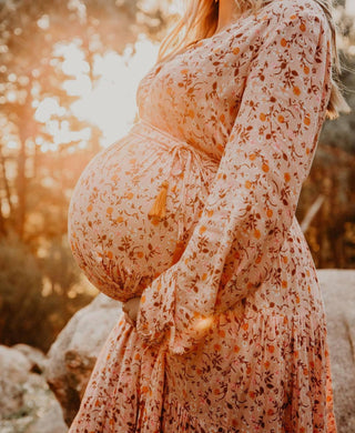 Chic Peach Maternity Dress Hire - Coven & Co Posie Gown